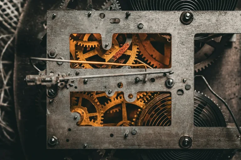 Brass gears working together inside a machine